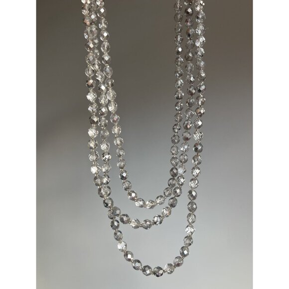 VTG Elegant Long Double-Strand Clear Crystal Bead Necklace - Picture 8 of 9